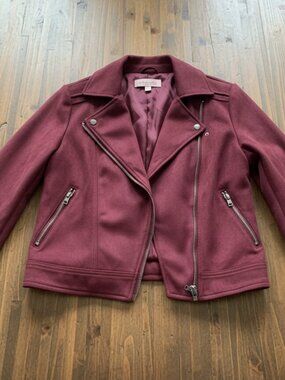 Burgundy Moto Jacket in Faux Suede Size XS Petite